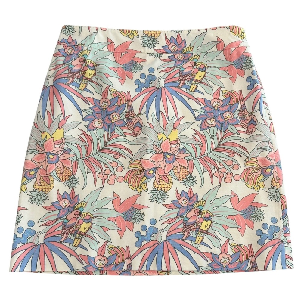 Talbots Womens Tropical Parrot Pineapple Floral Mini‎ Skirt Size 2 Cotton Blend
